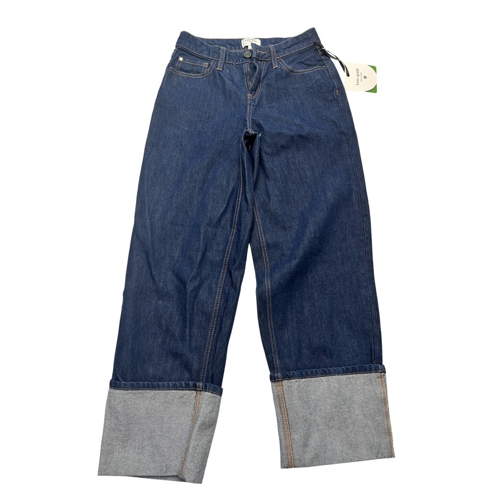 Kate Spade Jeans Womens 00 Blue Wide Leg Cuffed High Rise Denim Pants New‎